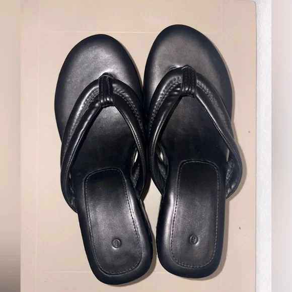 Chunky Platform Wedge Slip On Thong Sandals Black Quilted Women’s 8 - Picture 9 of 13